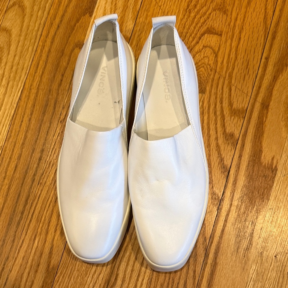 Vince Leather White Slip On Sneaker Loafer